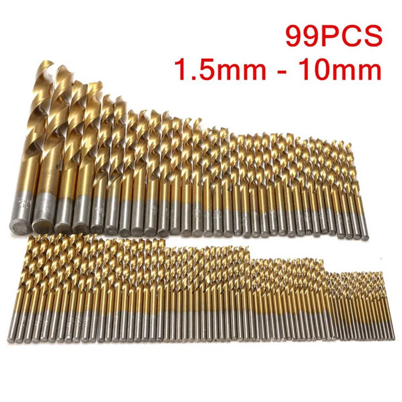 

99pcs 1.5-3.2mm HSS Titanium Coated Twist Drill Bit Set 1.5-10mm Twist Drills Bits Kit Titanium Nitrided Twist Drill