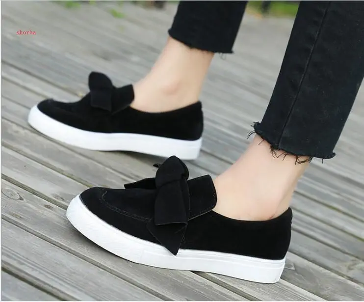

Spring summer Casual Flat Plus Size Women Sneakers Bow tie knot Flock pink On Shallow Vulcanized Shoes Female Flats Footwear