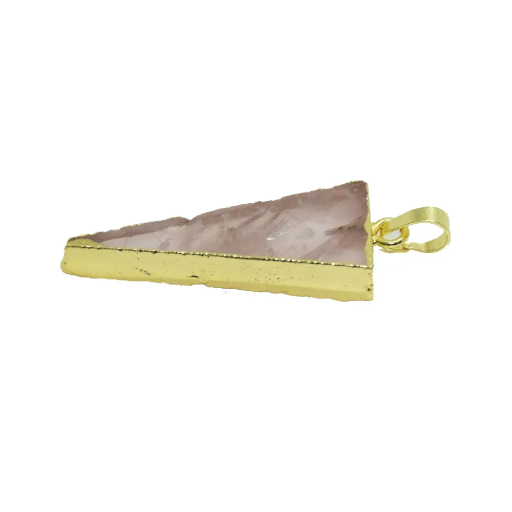 Pink Natural rose crystal quartz triangle pendant for women gem stone jewelry slab charm gold bezel pendant
Pink Natural rose crystal quartz triangle pendant for women gem stone jewelry slab charm gold bezel pendant