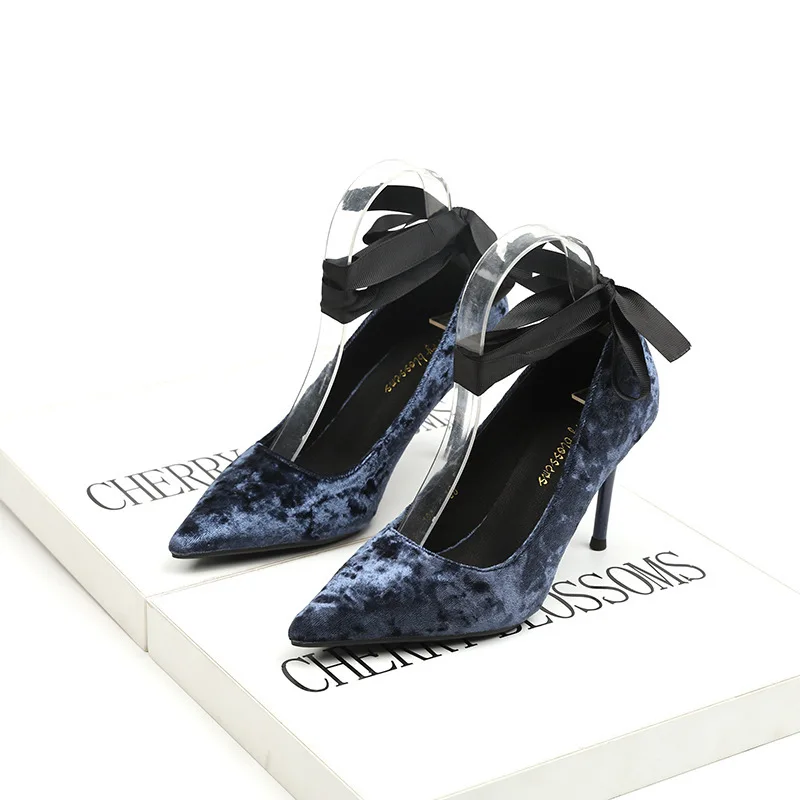 Women Shoes Flock Pointed Toe PumpsRibbon Cross strap Shallow spring Ankle strap 9CM Fine High Heels Dress Boat Wedding Shoes
Women Shoes Flock Pointed Toe PumpsRibbon Cross strap Shallow spring Ankle strap 9CM Fine High Heels Dress Boat Wedding Shoes