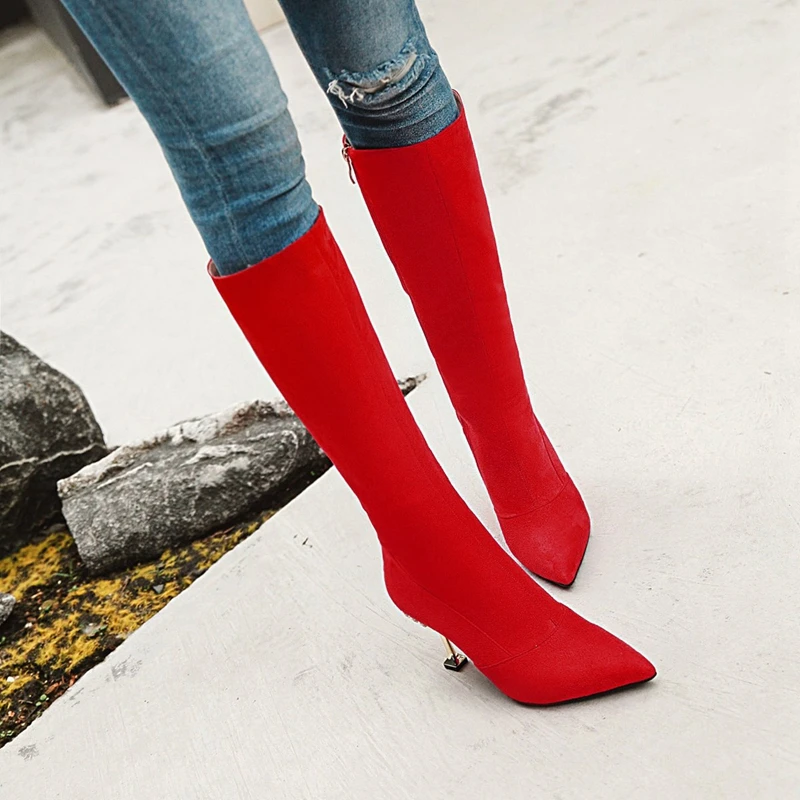 ENMAYER Women Mid Calf boots Pointed Toe High heels Short boots Autumn Winter boots Suede footwear shoes Thin heels Zip CR1199
ENMAYER Women Mid Calf boots Pointed Toe High heels Short boots Autumn Winter boots Suede footwear shoes Thin heels Zip CR1199