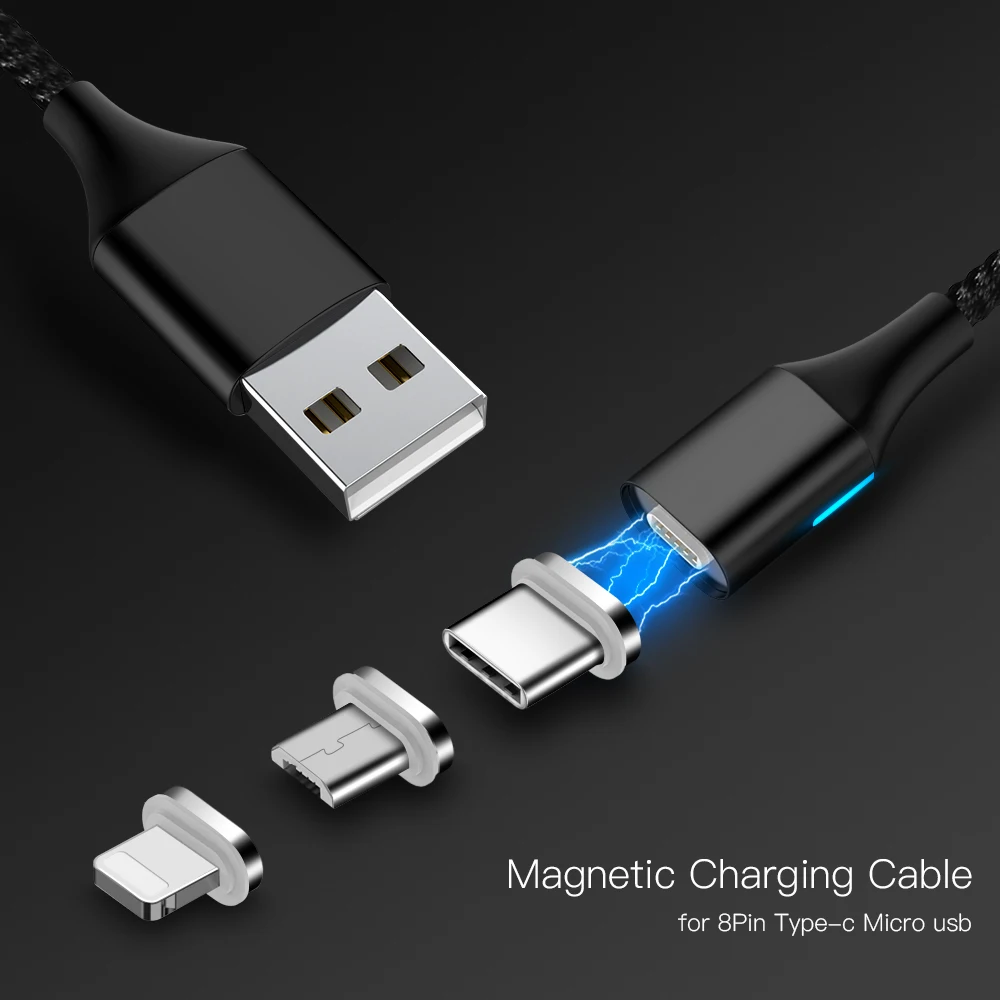 Магнитный кабель в нейлоновой оплетке магнитный Micro USB с подсветкой для быстрой