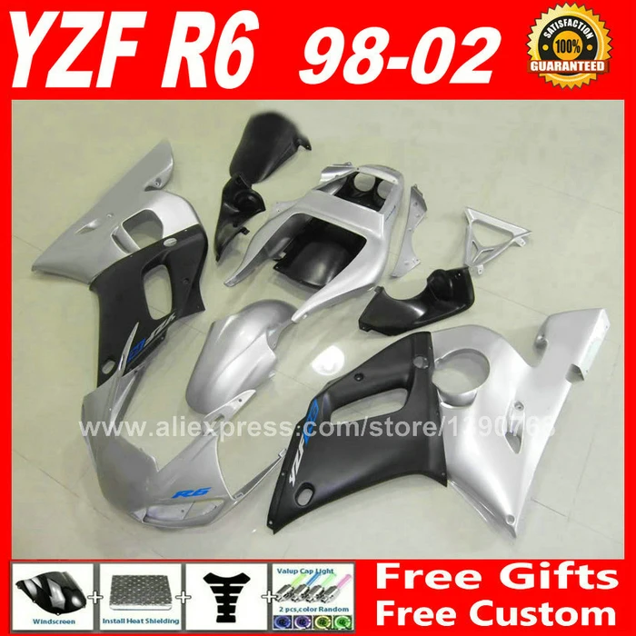 Комплект обтекателей серебристо-черного цвета для YAMAHA YZF R6 1998 - 2002 гг., 1999, 2000, 2001, 98-02, комплекты обтекателей XRT1
Комплект обтекателей серебристо-черного цвета для YAMAHA YZF R6 1998 - 2002 гг., 1999, 2000, 2001, 98-02, комплекты обтекателей XRT1