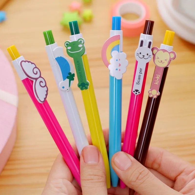 5 pcs Korean Creative Cute Cartoon Rainbow Ballpoint Pens Student Candy Colored Ball Pencils Office Material School Supplies | Канцтовары