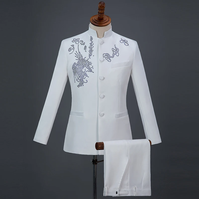 New Fahsion Chinese Style Mens Business Stage Dress Suits Chorus Performance Show Diamonds Printed Stand Collar Casual Suit Blue
New Fahsion Chinese Style Mens Business Stage Dress Suits Chorus Performance Show Diamonds Printed Stand Collar Casual Suit Blue