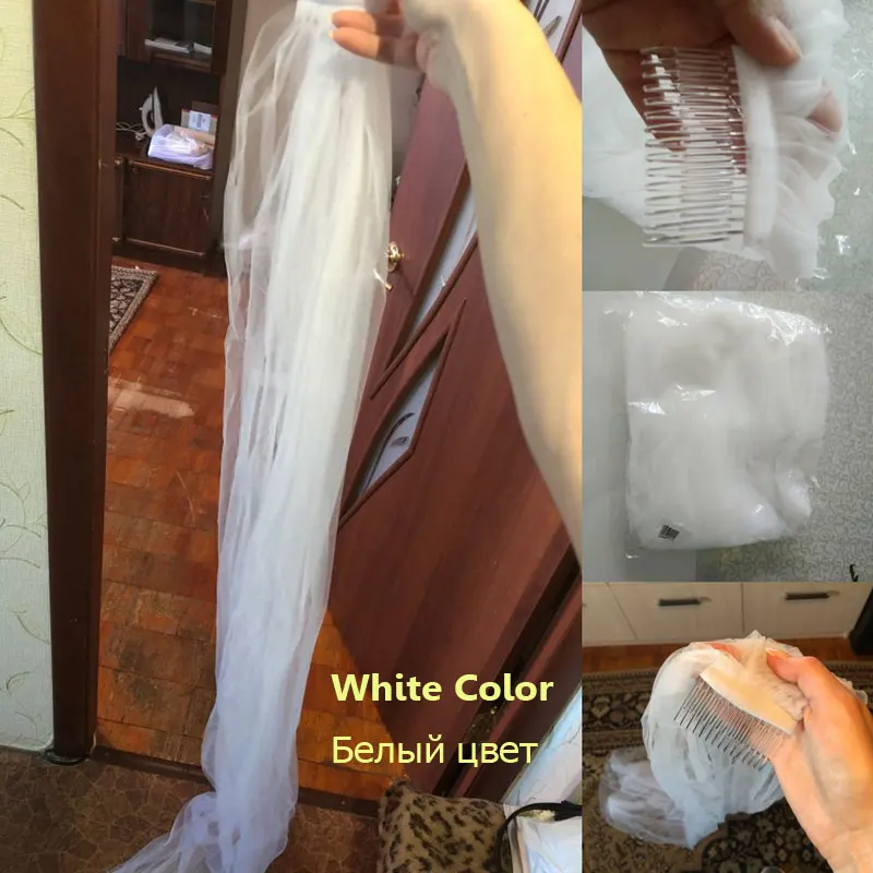 BOAKO White Cathedral Wedding Veil with Comb 2Meters One Layer Lace Edge Long Bridal Cheap Accessories Veu de Noiva | Свадьбы и
