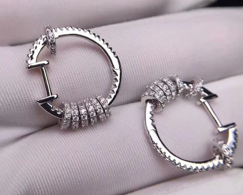 Серьги кольца серебряные с фианитами изысканные изящные украшения AAA + мозаика из
