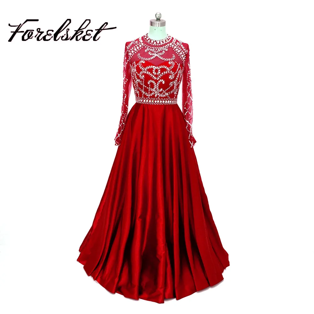 Beaded Red Satin Prom Dresses Long Sleeves 2020 Robe De Soiree Formal Long Evening Party Dresses For Women vestido manga larga
Beaded Red Satin Prom Dresses Long Sleeves 2020 Robe De Soiree Formal Long Evening Party Dresses For Women vestido manga larga