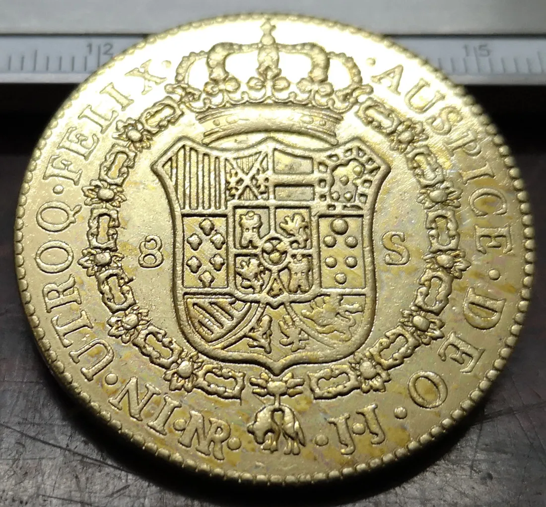 1792 J.J Colombia 8 Escudos-Carlos IV 24K Золотая копия монеты | Дом и сад