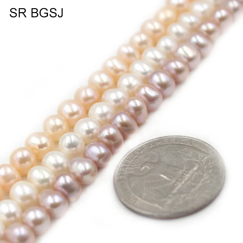 

Free Ship 6-7mm White Pink Purple Nearly Round Natural Freshwater Pearl Round Pearls Bail Spacer Beads 15"