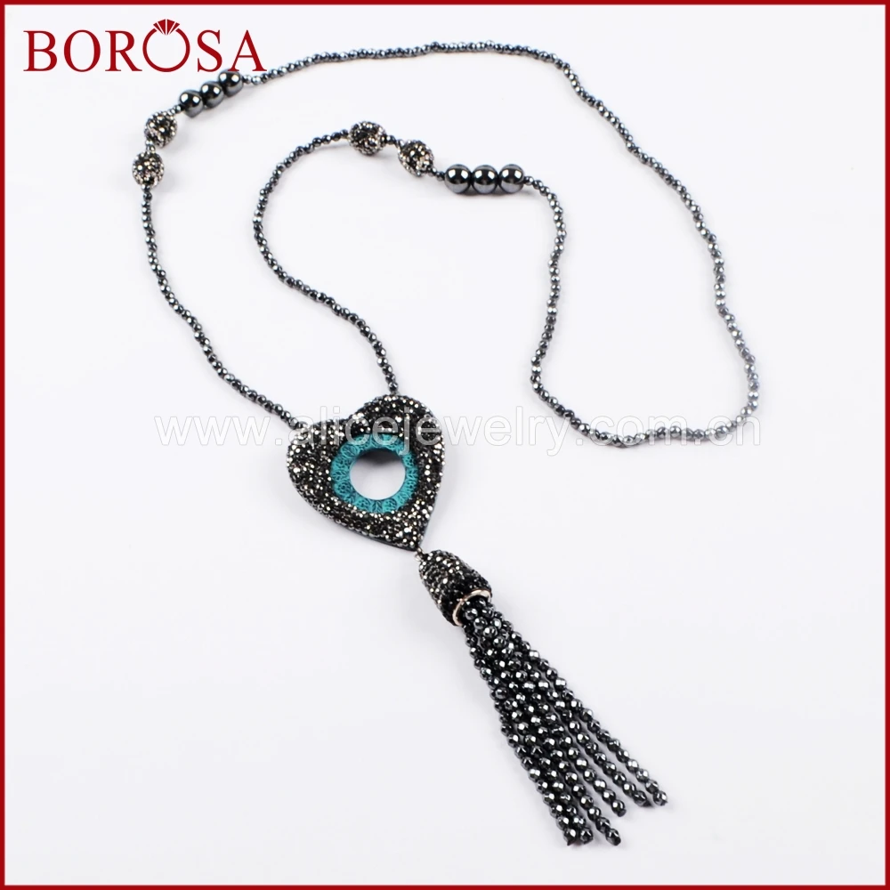 BOROSA 3/5 шт горный хрусталь Pave Сердце амулеты кисточкой ожерелье 30 дюймов