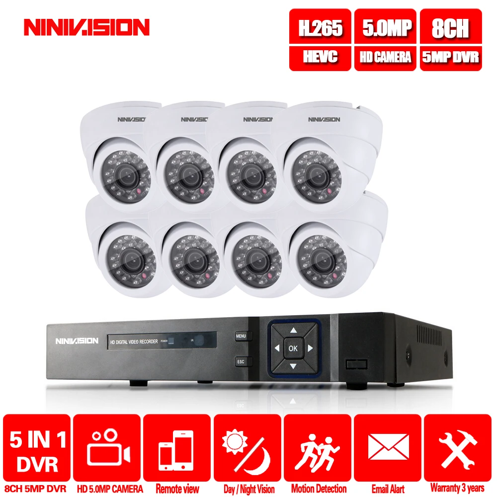 NINIVISION 8CH 5MP Ультра HD CCTV камера система 5 в 1 H. 265 + DVR и 8 шт. AHD домашняя белая