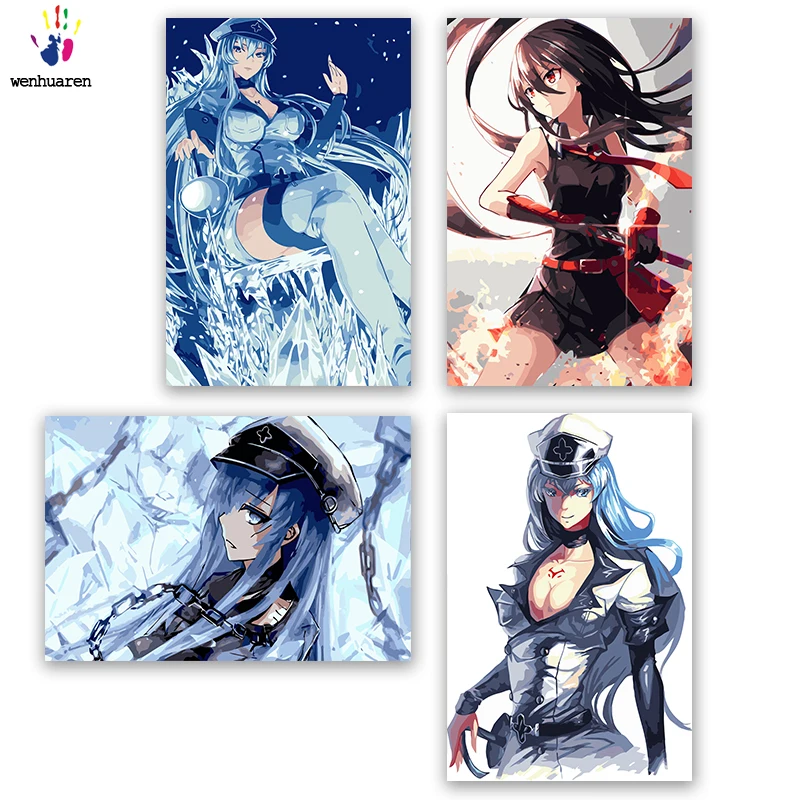 DIY картинки для раскраски по номерам с цветами Akame ga KILL! Набор рисования японская