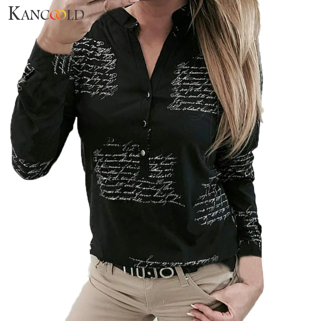 KANCOOLD top T-shirt Women V Neck Letters Printing Button Long Sleeve T-Shirt fashion Causal new top femme 2018dec26
KANCOOLD top T-shirt Women V Neck Letters Printing Button Long Sleeve T-Shirt fashion Causal new top femme 2018dec26