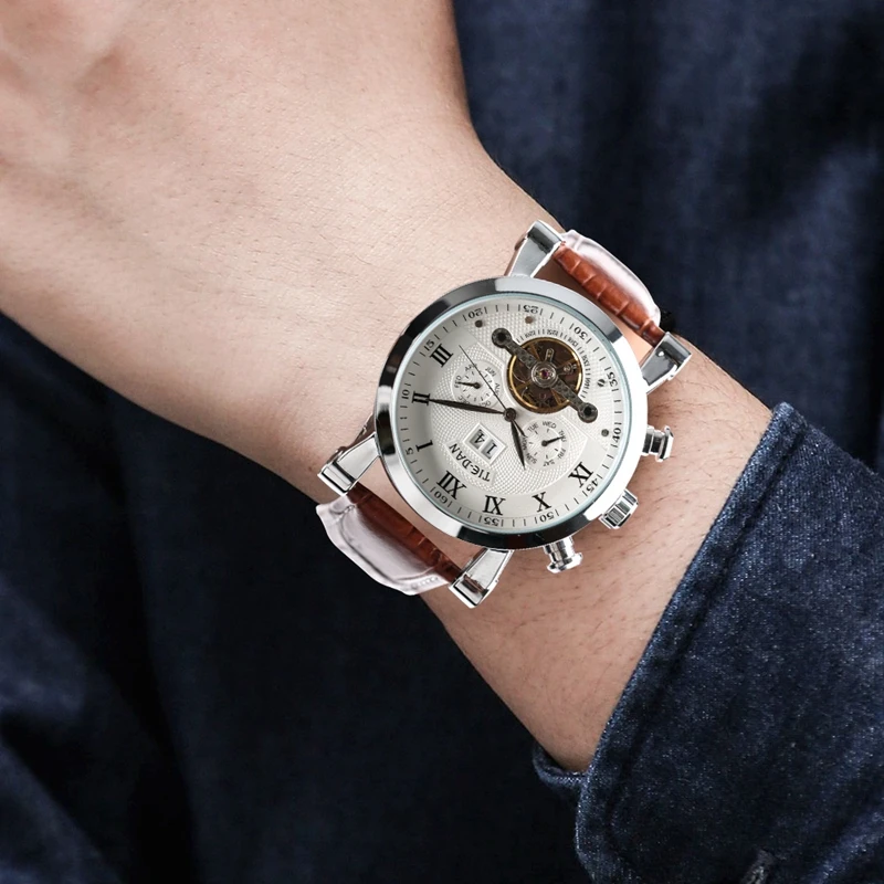 TIEDAN Mens Watch Luxury Top Tourbillon Mechanical Clock Male Military Business Self-Winding Wristwatch Genuine Leather Day Hour
TIEDAN Mens Watch Luxury Top Tourbillon Mechanical Clock Male Military Business Self-Winding Wristwatch Genuine Leather Day Hour