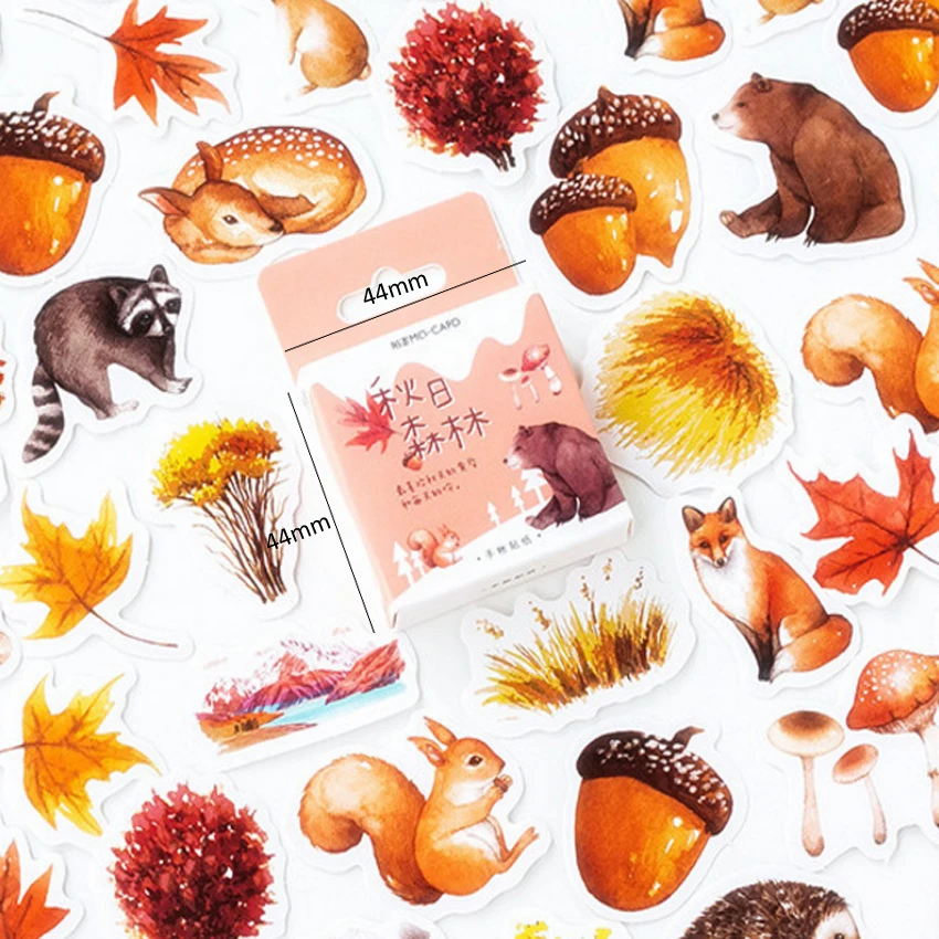 46 шт./упак. кавайная Осенняя наклейка с изображением леса милые животные мини