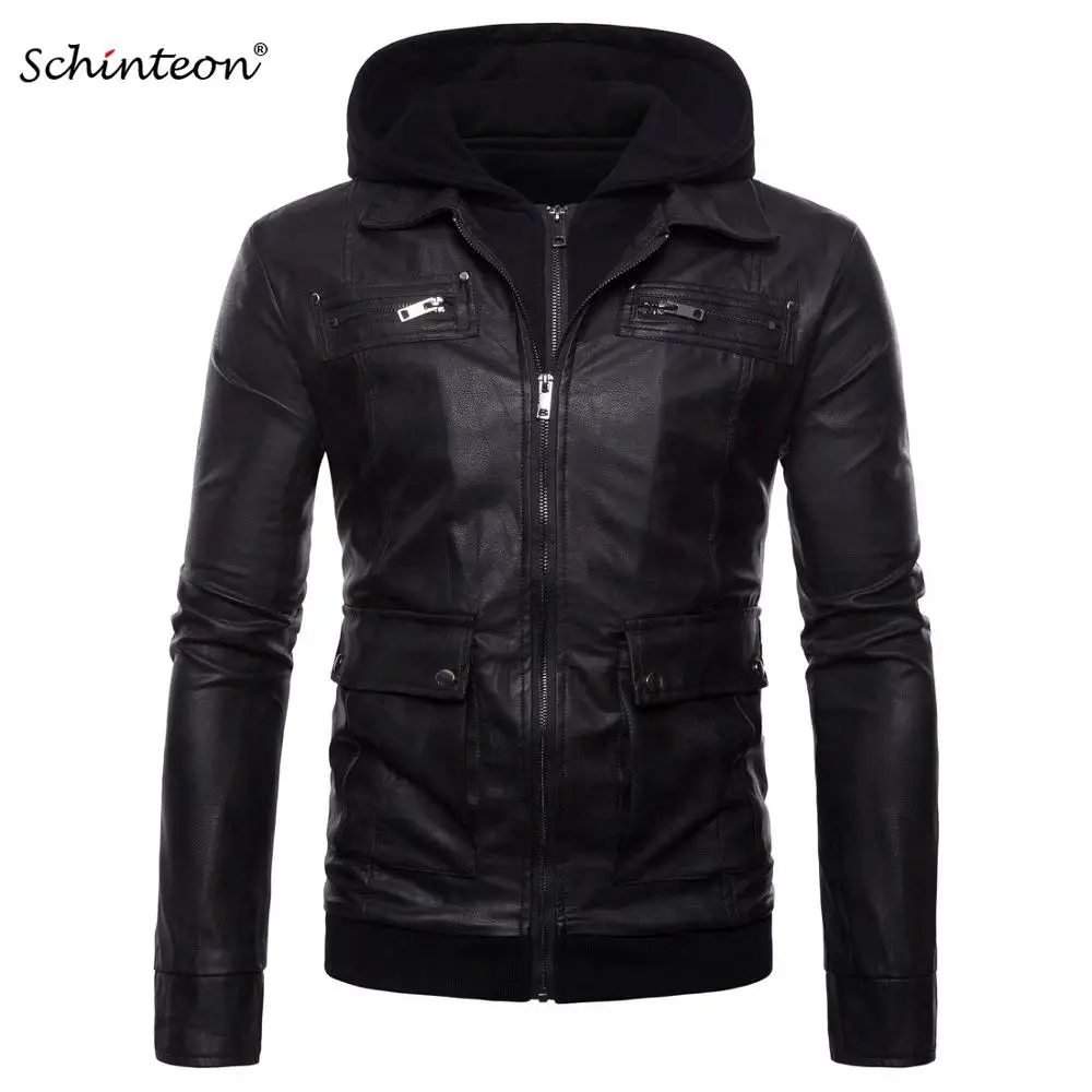 Фото Кожаная мотоциклетная куртка Schinteon верхняя одежда двухслойный воротник карман