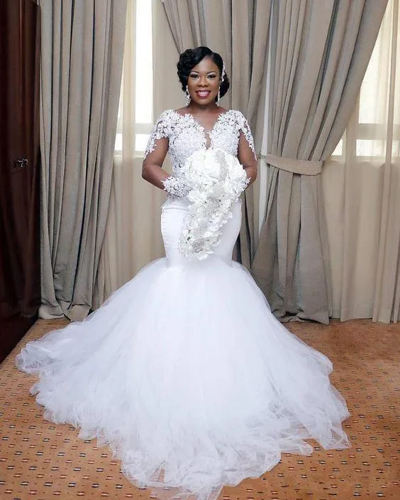 African Long Sleeves Muslim Wedding Dresses Mermaid Tulle Appliques Lace Beaded Dubai Arabic Wedding Gown Vestido De Noiva 2020
African Long Sleeves Muslim Wedding Dresses Mermaid Tulle Appliques Lace Beaded Dubai Arabic Wedding Gown Vestido De Noiva 2020