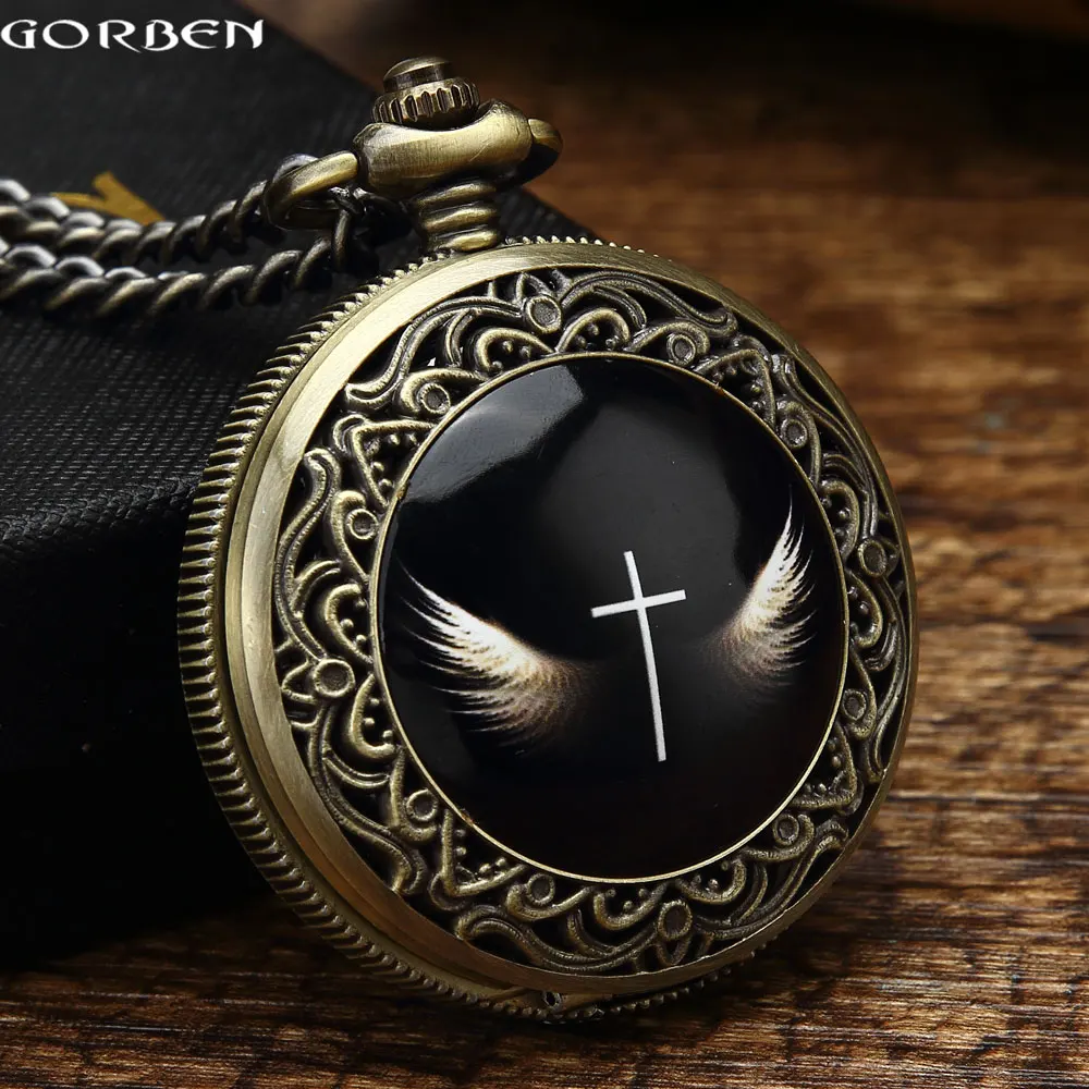 Antique Vintage Carving Cross With Wing God's Angel Quartz Pocket Watch Roman Numbers Dial Necklace Chain Relogio De Bolso Gifts
Antique Vintage Carving Cross With Wing God's Angel Quartz Pocket Watch Roman Numbers Dial Necklace Chain Relogio De Bolso Gifts