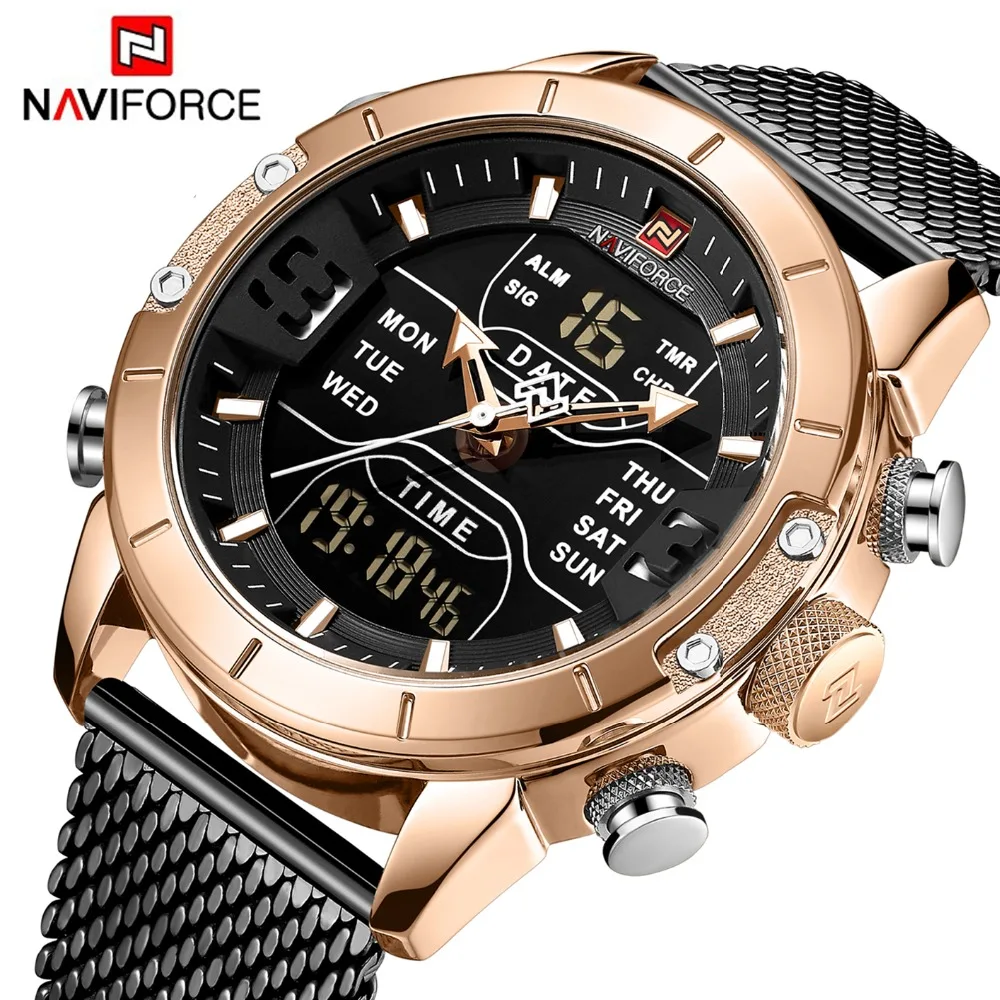 NAVIFORCE 2019 Men Military Waterproof LED Quartz Sport Watches Military Stainless Steel Mesh Male Business Relogio Masculino
NAVIFORCE 2019 Men Military Waterproof LED Quartz Sport Watches Military Stainless Steel Mesh Male Business Relogio Masculino