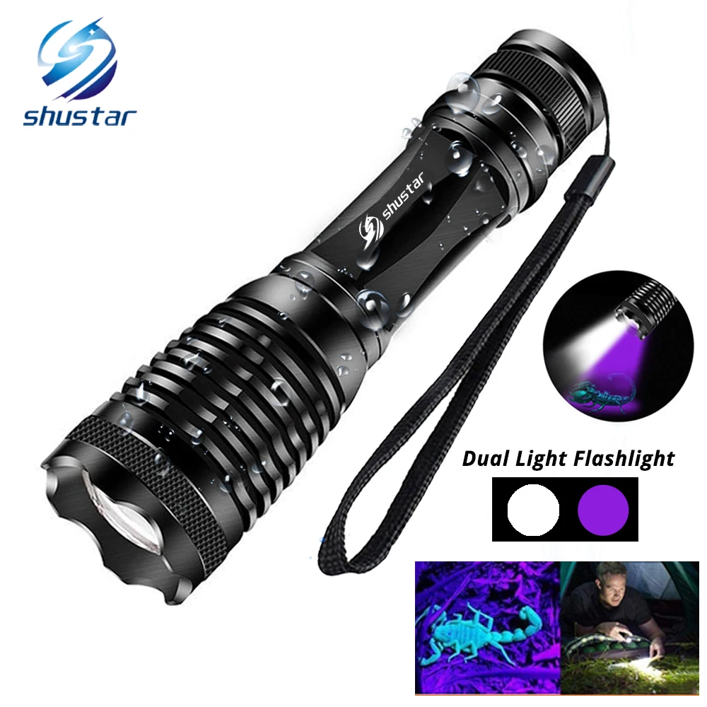 LED Flashlight Violet + white light Ultraviolet flashlight 5 lighting modes Support zoom Used to illuminate and detect pet urine
LED Flashlight Violet + white light Ultraviolet flashlight 5 lighting modes Support zoom Used to illuminate and detect pet urine