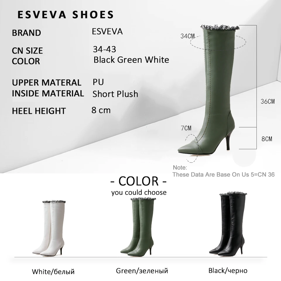 ESVEVA 2019 Women Shoes Thin High Heels Pointed Toe Short Plush Winter Boots Knee High Boots Zipper Autumn Shoes Size 34-43
ESVEVA 2019 Women Shoes Thin High Heels Pointed Toe Short Plush Winter Boots Knee High Boots Zipper Autumn Shoes Size 34-43