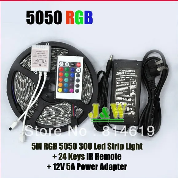 RGB LED strip 5050 12V waterproof 60pcs/m 5M 24KEY or 44KEY IR Remote Controller 12V 5A Power Adapter IP65
RGB LED strip 5050 12V waterproof 60pcs/m 5M 24KEY or 44KEY IR Remote Controller 12V 5A Power Adapter IP65