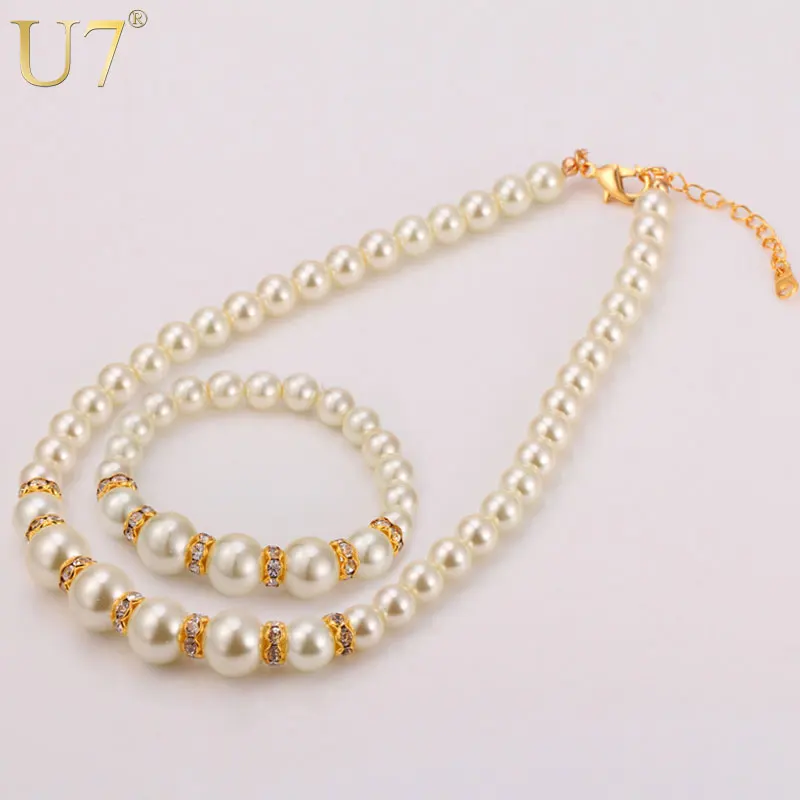 U7 Brand Beads Bracelet And Necklace Set Trendy White Simulated Pearl & Rhinestone Women Wedding/Party Jewelry Sets Gift S582
U7 Brand Beads Bracelet And Necklace Set Trendy White Simulated Pearl & Rhinestone Women Wedding/Party Jewelry Sets Gift S582