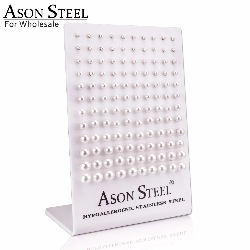 ASON STEEL 3 8 мм имитация жемчуга золото/серебро Цвет пуш ап серьги оптовая продажа 60