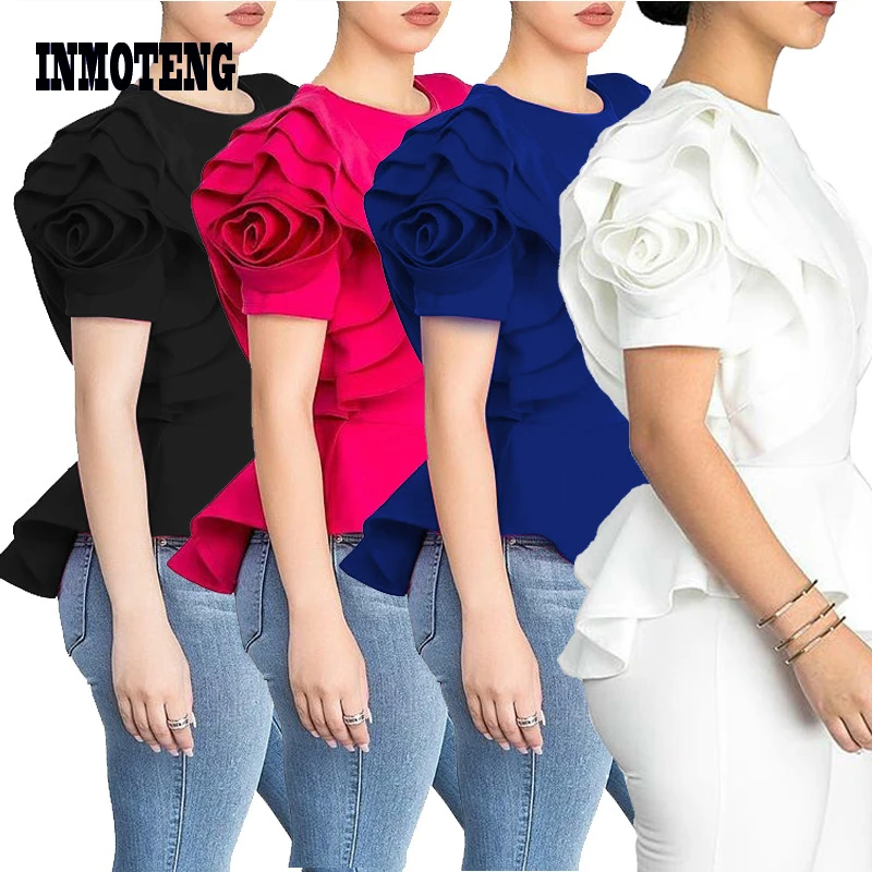 INMOTENG 2019 New Fashion Big Ruffles Short Sleeve Women Tops Irregular Hem Back Zipper Peplum Office Lady Blouses Shirts Tees
INMOTENG 2019 New Fashion Big Ruffles Short Sleeve Women Tops Irregular Hem Back Zipper Peplum Office Lady Blouses Shirts Tees