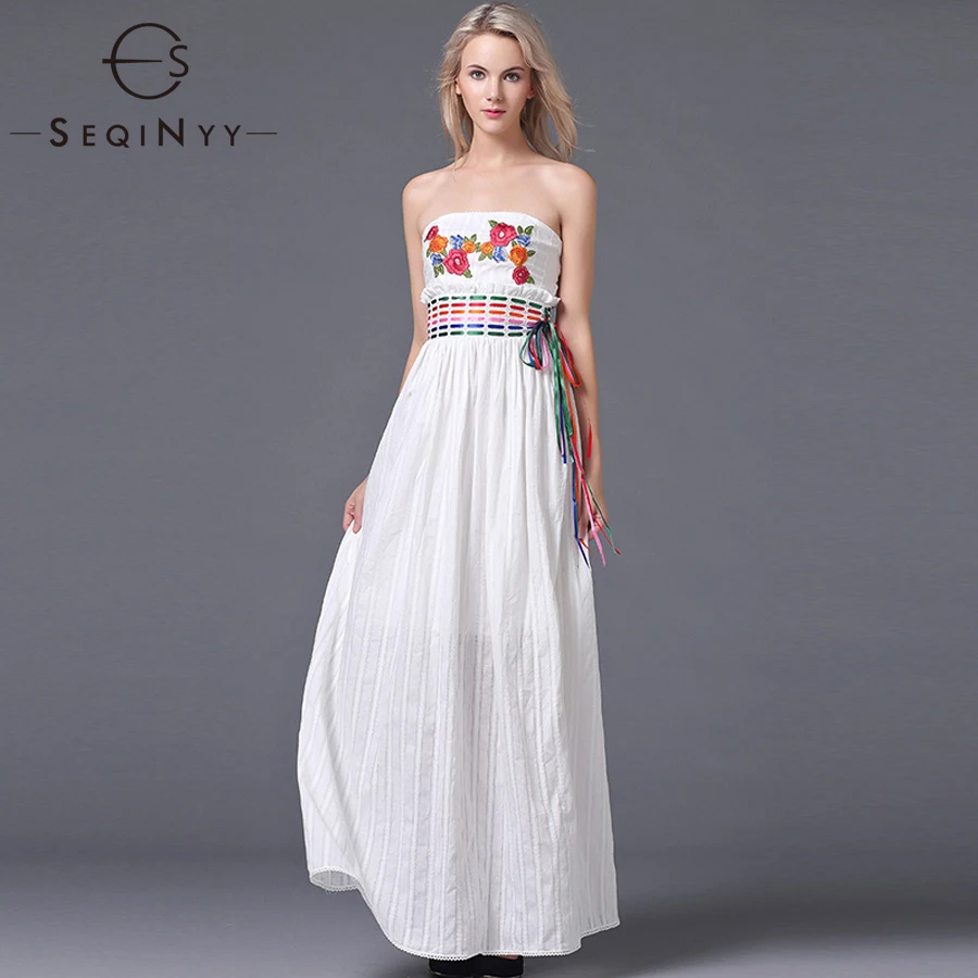 SEQINYY Sexy Cotton Dress Flowers Embroidery High Quality 2018 Summer New Arrival Colorful Ribbon Strapless White Long Dress
SEQINYY Sexy Cotton Dress Flowers Embroidery High Quality 2018 Summer New Arrival Colorful Ribbon Strapless White Long Dress