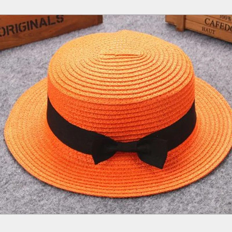 child Girl boy adult male female summer hat British retro bow princess curling straw dome flat roof beach sunscreen 2mz53 | Детская