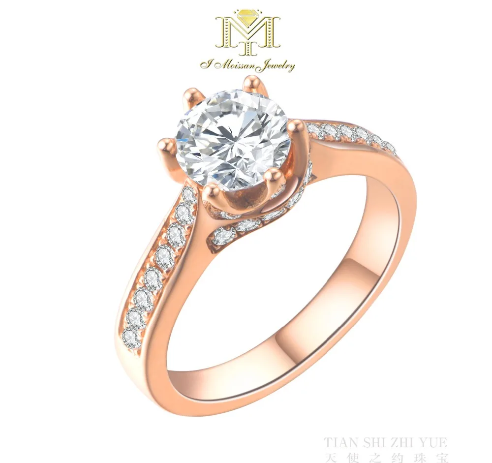 IMOISSAN Solid 18 К розовое золото Муассанит кольцо Обручение Тесты положительный Moissanites