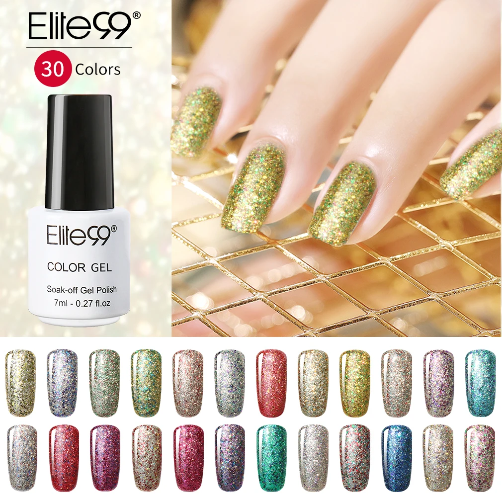 Elite99 дизайн ногтей маникюр 30 Цвет 7 мл био Гели Soak Off Bling Гель лак Светодиодный УФ