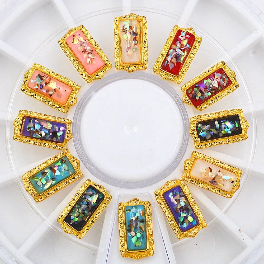 12 pcs metal Golden edge Glitter rectangle shell rhinestones 3D Nail Decoration Manicure Wheel nails jewelry accessoires tools
12 pcs metal Golden edge Glitter rectangle shell rhinestones 3D Nail Decoration Manicure Wheel nails jewelry accessoires tools