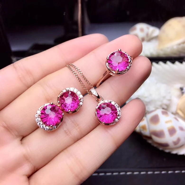 Natural pink Fireworks topaz Ring Pendant Earrings Natural Gemstone Jewelry Set 925 Silver Lovely round Women weddings jewelry
Natural pink Fireworks topaz Ring Pendant Earrings Natural Gemstone Jewelry Set 925 Silver Lovely round Women weddings jewelry