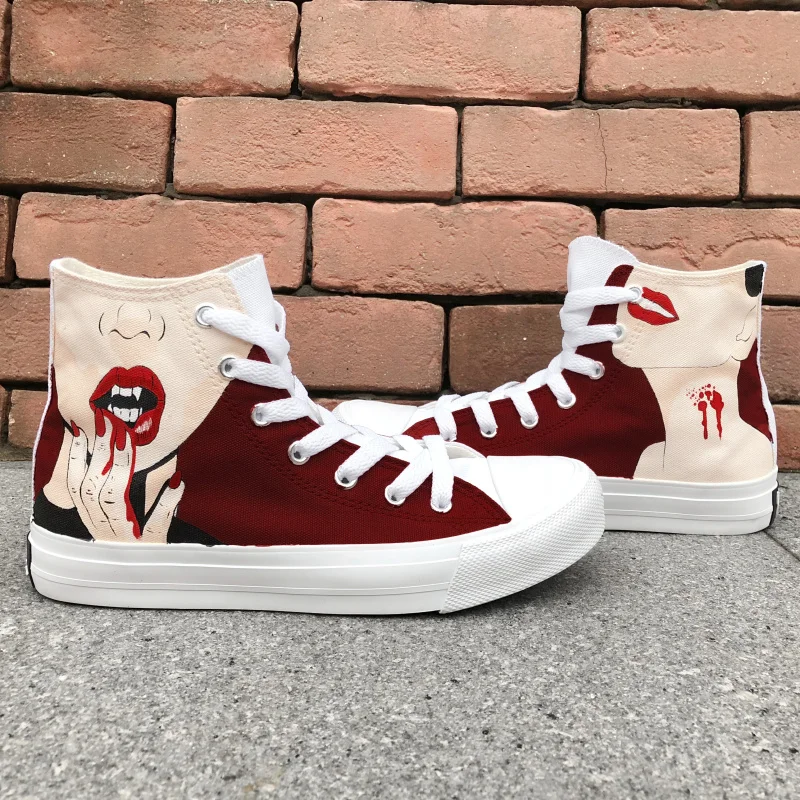 Wen Original Custom Hand Painted Shoes Vampire Lady Suck Blood Red Lips Women Canvas Sneakers Hi-top Dark Red Female Skate Shoes
Wen Original Custom Hand Painted Shoes Vampire Lady Suck Blood Red Lips Women Canvas Sneakers Hi-top Dark Red Female Skate Shoes