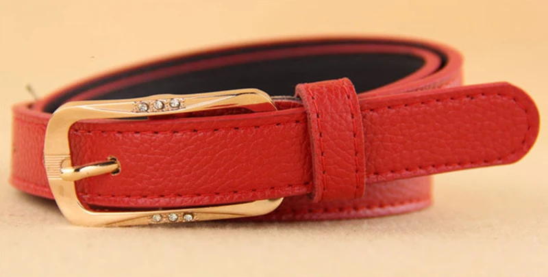 High Quality Hot Sale Women Rhinestone Metal Buckle Thin Waistbands Solid Elegant Cowskin Female Waist Pant Belt | Аксессуары для