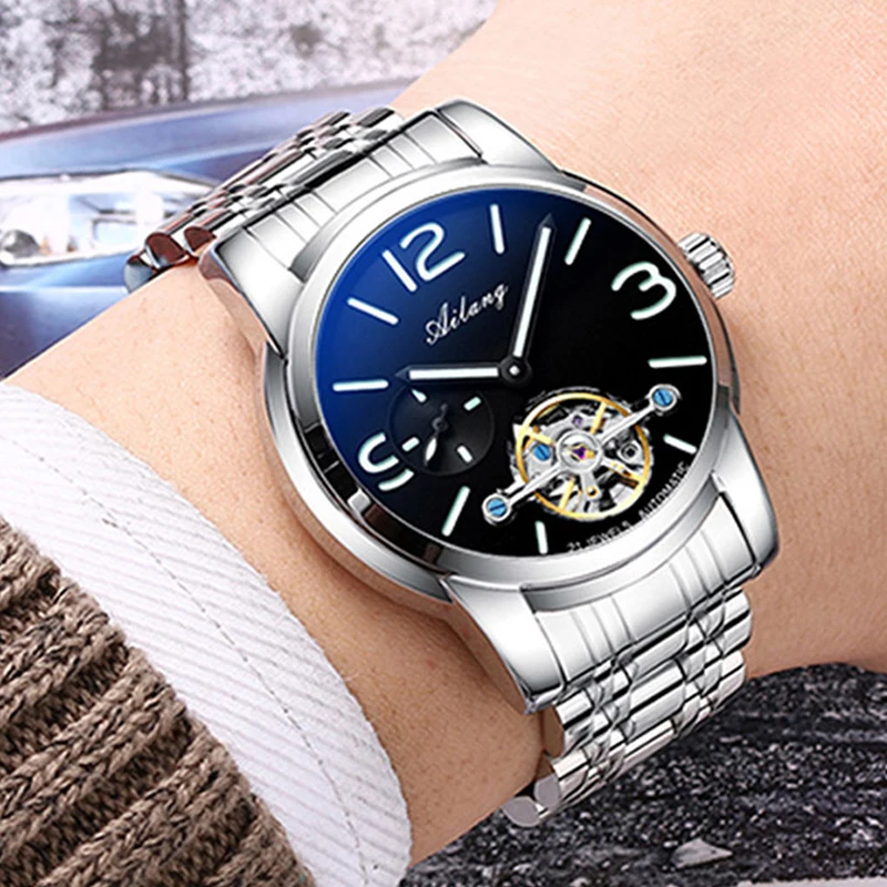 AILANG Brand Men Watches Automatic Mechanical Watch Tourbillon Sport Clock Casual Business Wristwatch Black relojes hombre 2019
AILANG Brand Men Watches Automatic Mechanical Watch Tourbillon Sport Clock Casual Business Wristwatch Black relojes hombre 2019