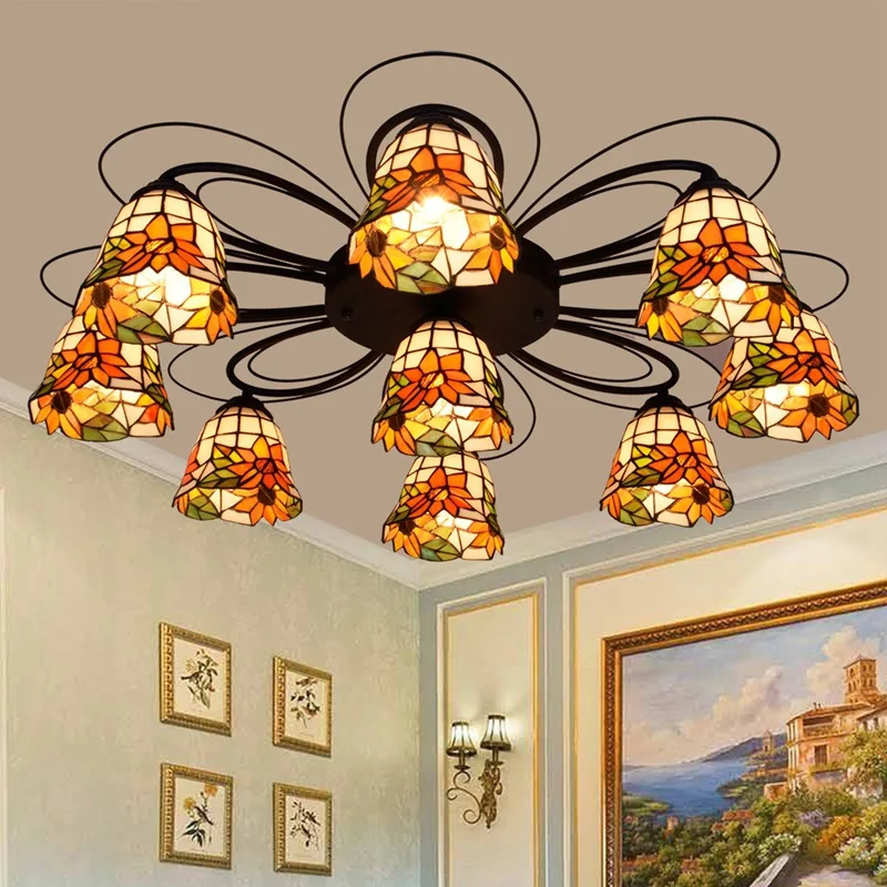 European style color glass sunflower retro living room restaurant bedroom ceiling lamp remote control Ceiling Lights 379head
European style color glass sunflower retro living room restaurant bedroom ceiling lamp remote control Ceiling Lights 379head