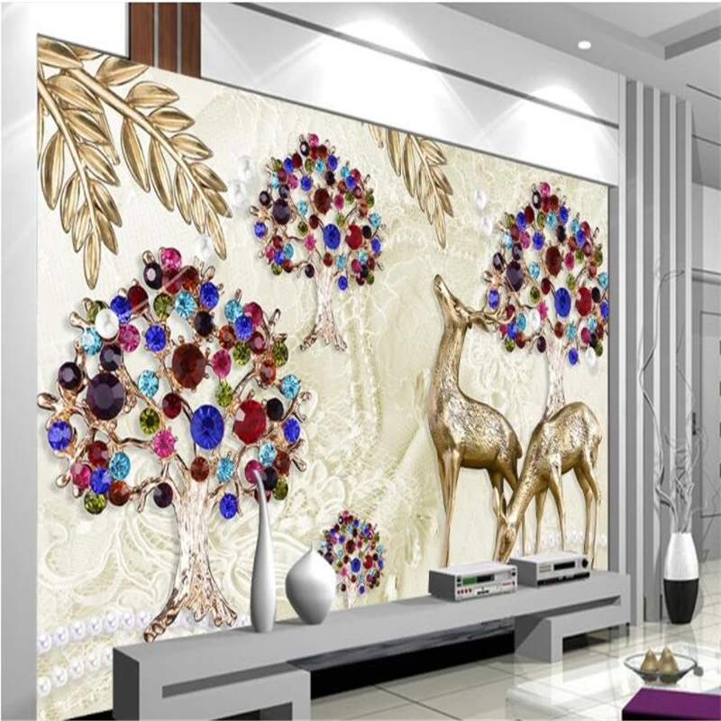 

beibehang Large Custom Wallpapers Mural Jewelery Fortune Tree Metal Elk 3d 3d TV Wall papel de parede 3d para sala atacado