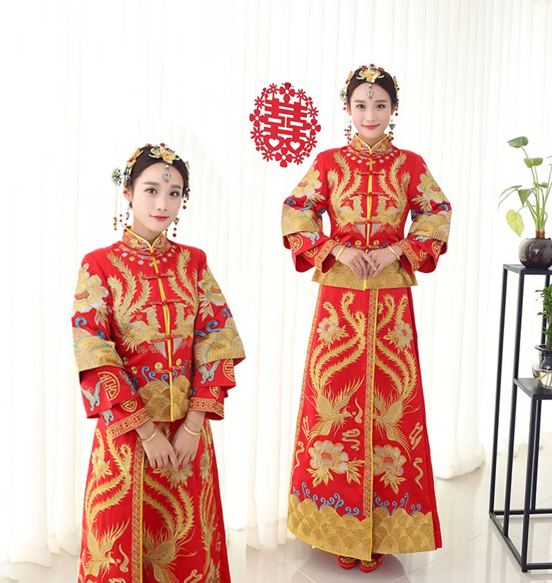 Chinese Traditional style Show clothing autumn winter red formal top gown the wedding evening dress costume Dragon bride gown
Chinese Traditional style Show clothing autumn winter red formal top gown the wedding evening dress costume Dragon bride gown