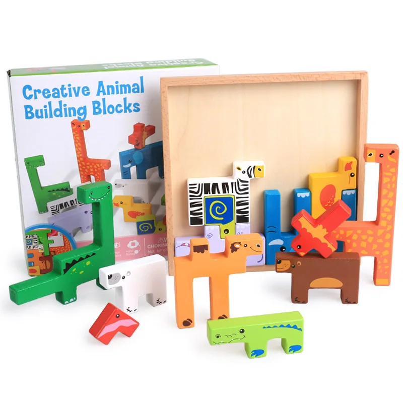 Logwood Color 13pcs baby Wooden Animal 3d jigsaw puzzles for children Learning Montessori education toys Great Gift | Игрушки и хобби
