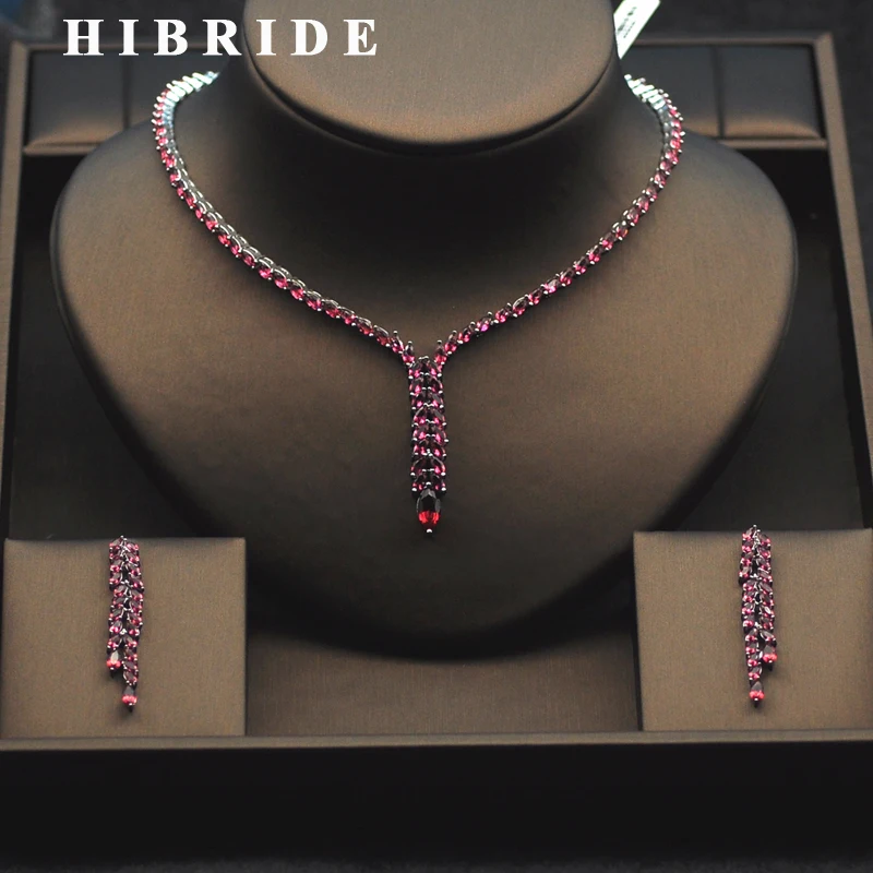 HIBRIDE New Design Red Cubic Zircon Stone Women Jewelry Sets For Bridal Wedding Necklace Earrings Set Parure Bijoux Femme N-277
HIBRIDE New Design Red Cubic Zircon Stone Women Jewelry Sets For Bridal Wedding Necklace Earrings Set Parure Bijoux Femme N-277