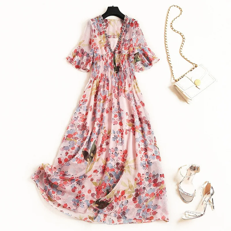 2019 New Summer Fashion Plus Size V Neck Chiffon Printed Floral Nail Beads Ruffles Short Sleeves Women Maxi Long Dresses
2019 New Summer Fashion Plus Size V Neck Chiffon Printed Floral Nail Beads Ruffles Short Sleeves Women Maxi Long Dresses