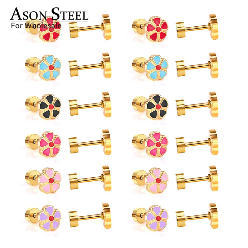 ASONSTEEL Flower Earrings Ear Piercing Stainless Steel 12pairs/Lots Colorful Wholesale Screw Dangler Sets Party Friend Gift
ASONSTEEL Flower Earrings Ear Piercing Stainless Steel 12pairs/Lots Colorful Wholesale Screw Dangler Sets Party Friend Gift