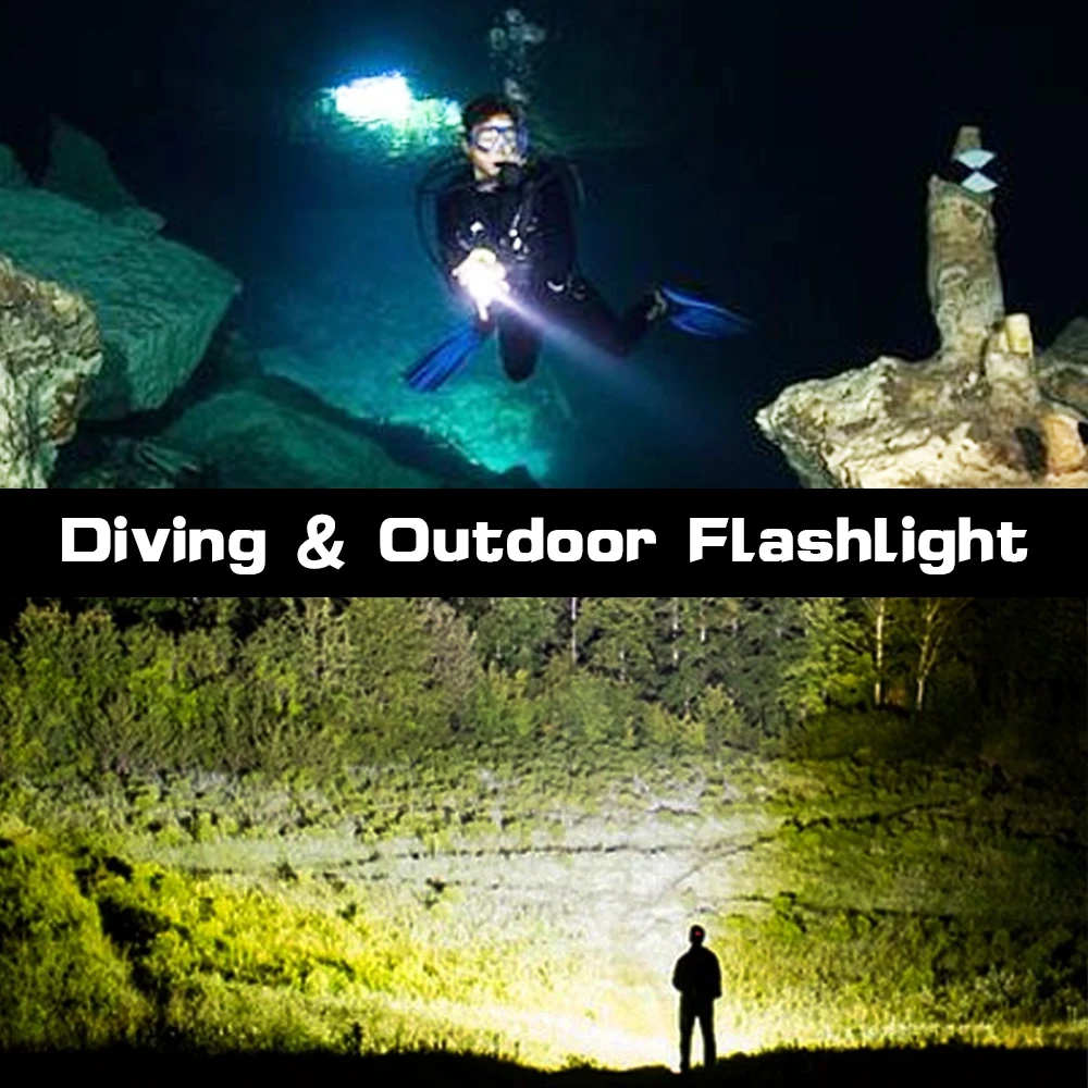 15000LM XM-L2 LED Diving flashlight Scuba Torch 200M Underwater LED Flashlight Diving Torch Rechargeable 18650 or 26650 Battery
15000LM XM-L2 LED Diving flashlight Scuba Torch 200M Underwater LED Flashlight Diving Torch Rechargeable 18650 or 26650 Battery