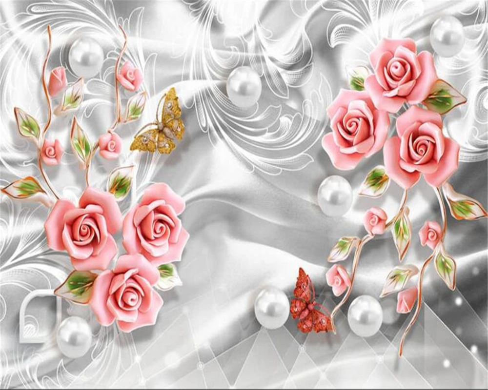 Beibehang papel de parede Silk beads flower embossed flowers murals background wall home decoration living room 3d wallpaper |