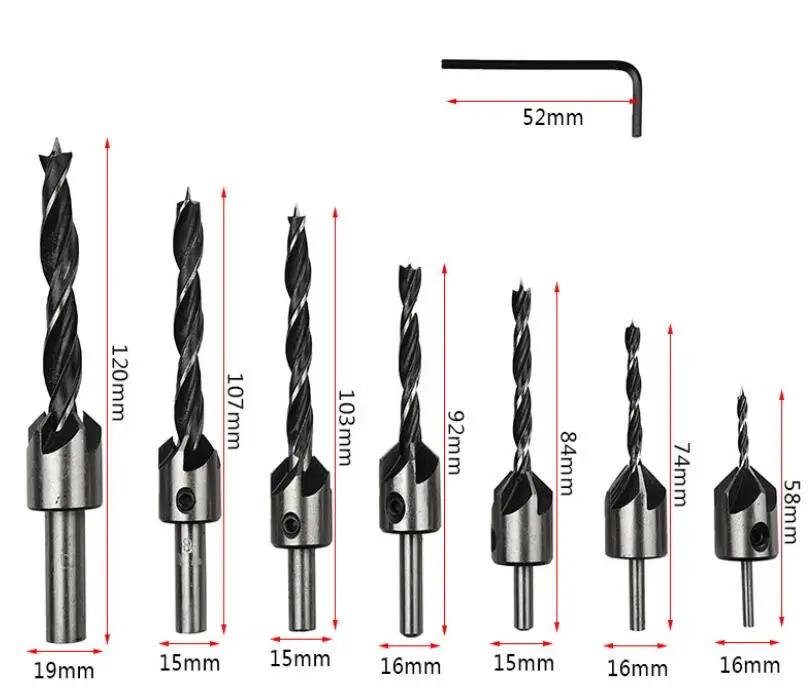 Three pointed carpentry 4pcs 7pcs Countersink drill Metal reaming bit Woodworking chamfer High-speed steel drill hand tool
Three pointed carpentry 4pcs 7pcs Countersink drill Metal reaming bit Woodworking chamfer High-speed steel drill hand tool