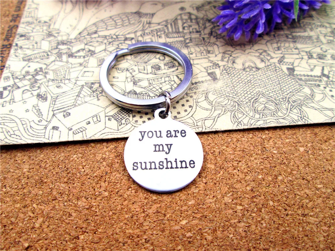 3pcs/lot 28mm stainless steel keyring with 20mm stainless steel circle "you are my sunshine" charms keyring
3pcs/lot 28mm stainless steel keyring with 20mm stainless steel circle "you are my sunshine" charms keyring